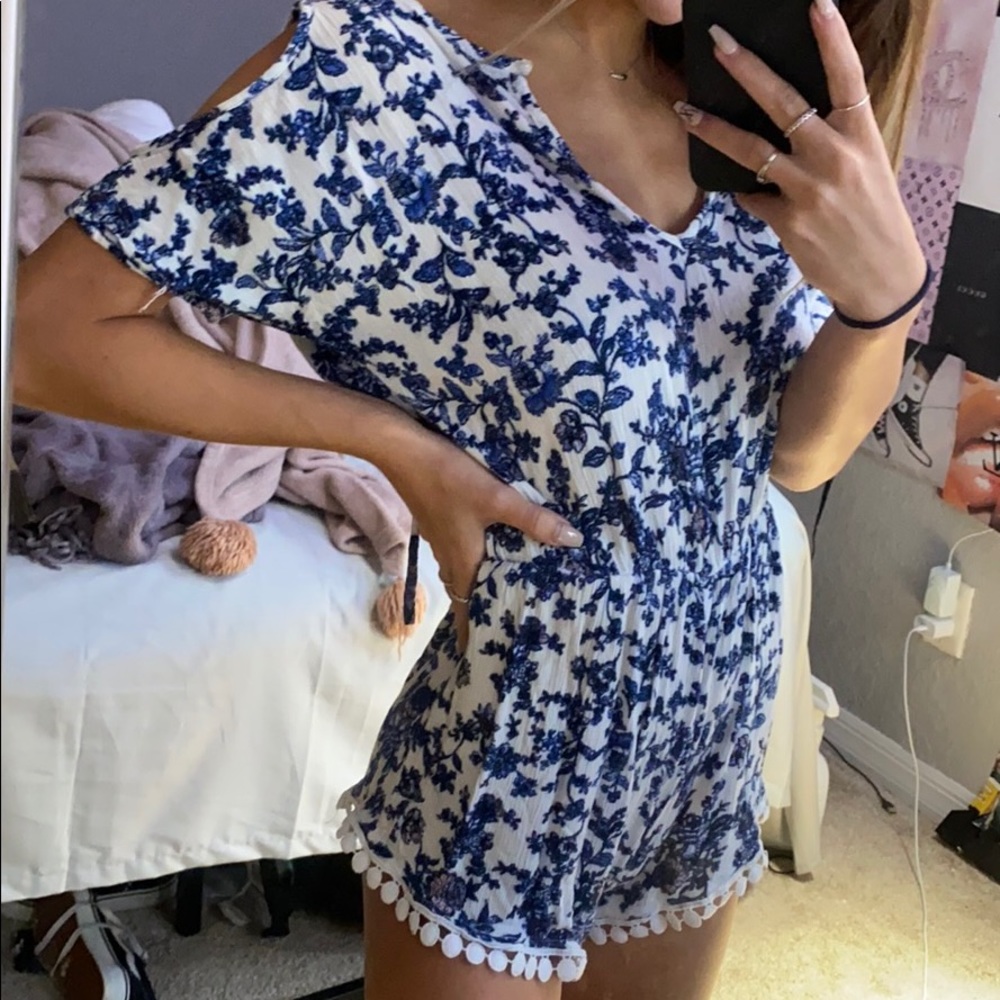 Blue and white romper